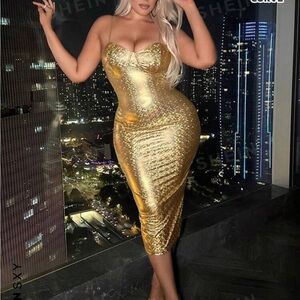 Plus Size Bodycon Cami Gold Dress